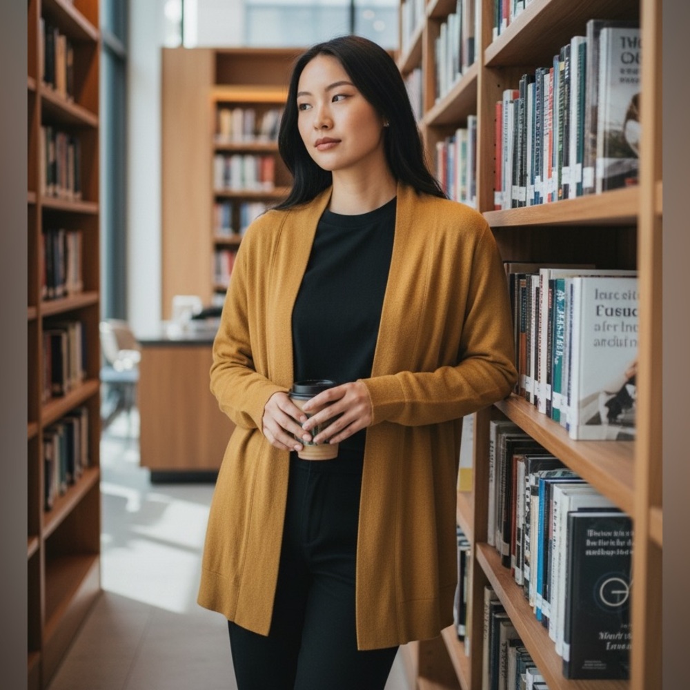 Eden Ruth Mustard Open Front Cardigan Lightweight Knit Size M